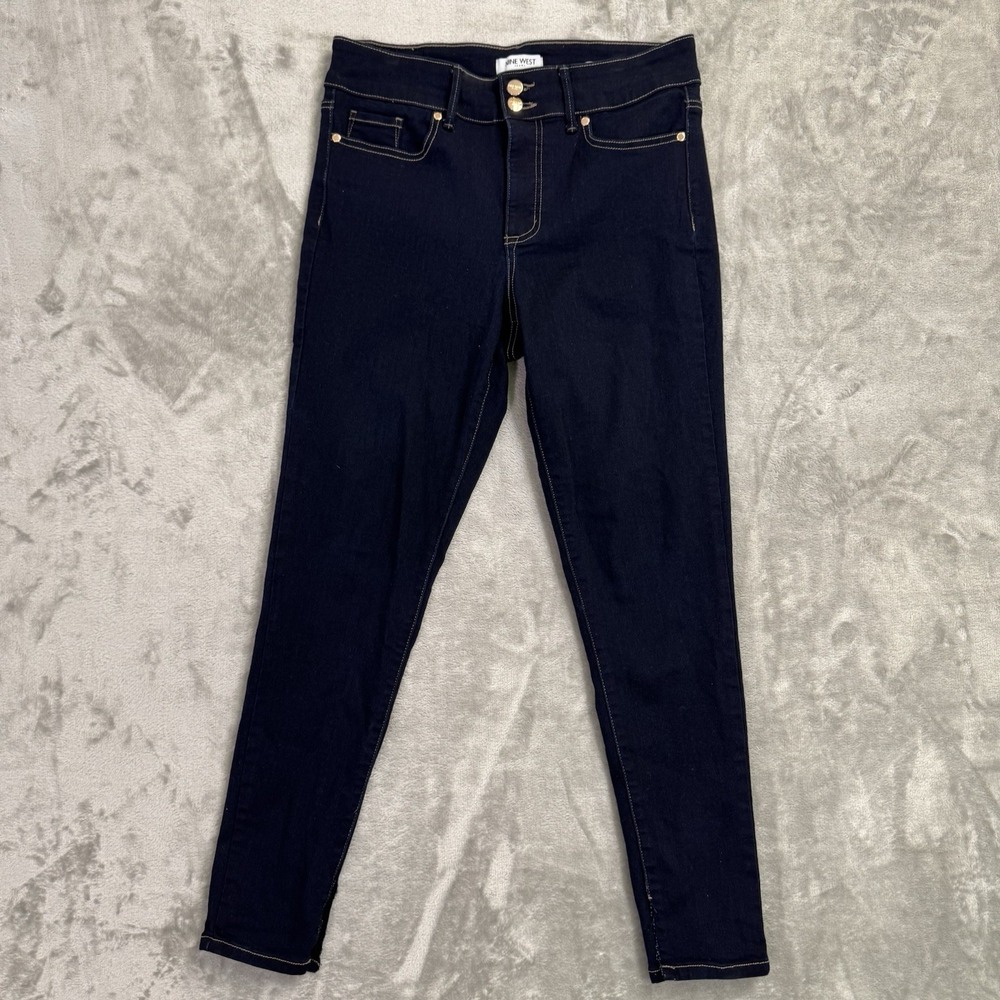 Nine West Skinny Indigo Blue Denim Jeans Solid Regular Size 10 Women Hem Splits